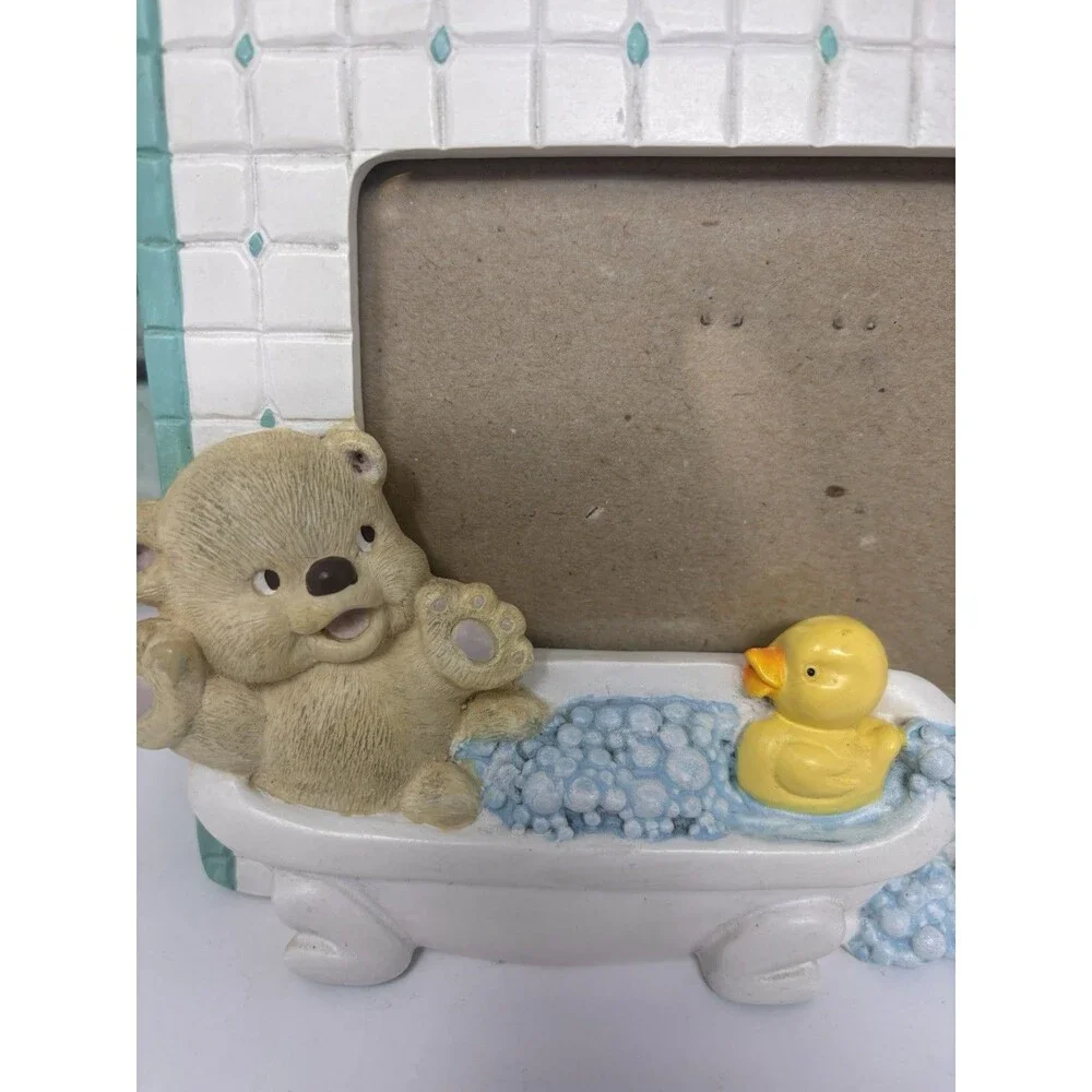 Vintage 1992 Burnes Baby Nursery Ceramic 3D Picture Frame Bath Time Elephant